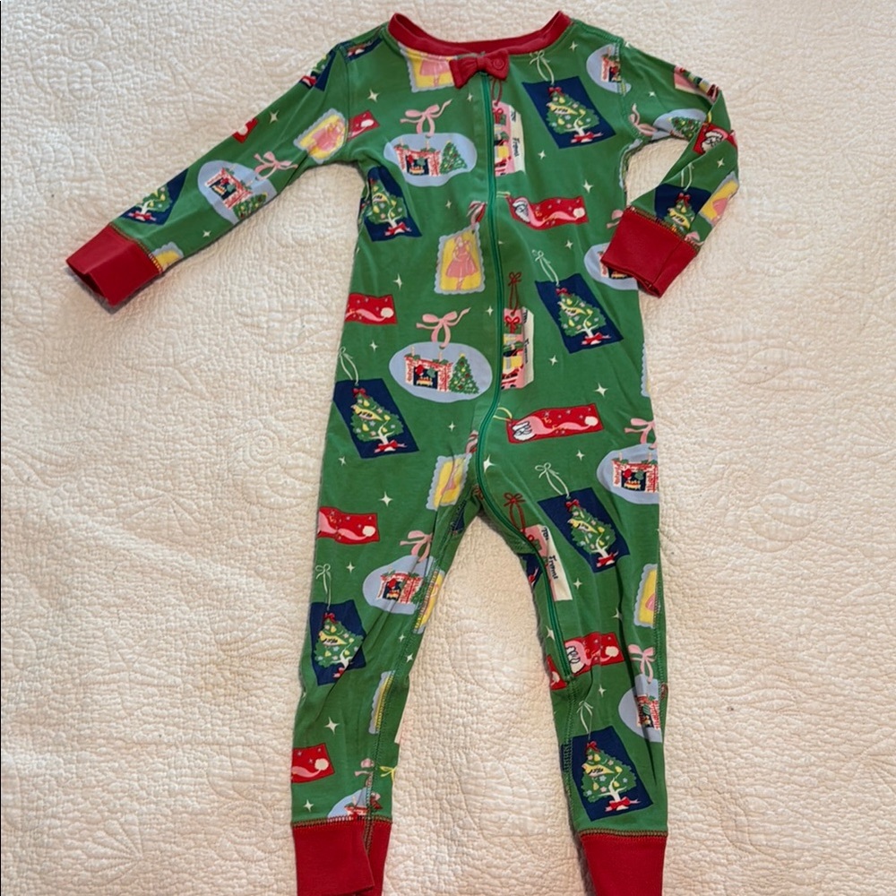 GUC TBBC Festive Christmas Green with Pink Onsie Pajama Size 2T